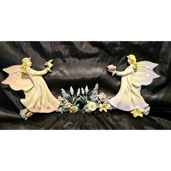 Set Of 2 Flower Fairy Pixie Wall Hangings Garden Angels 10x12” 2005 Art Deco - Picture 1 of 10